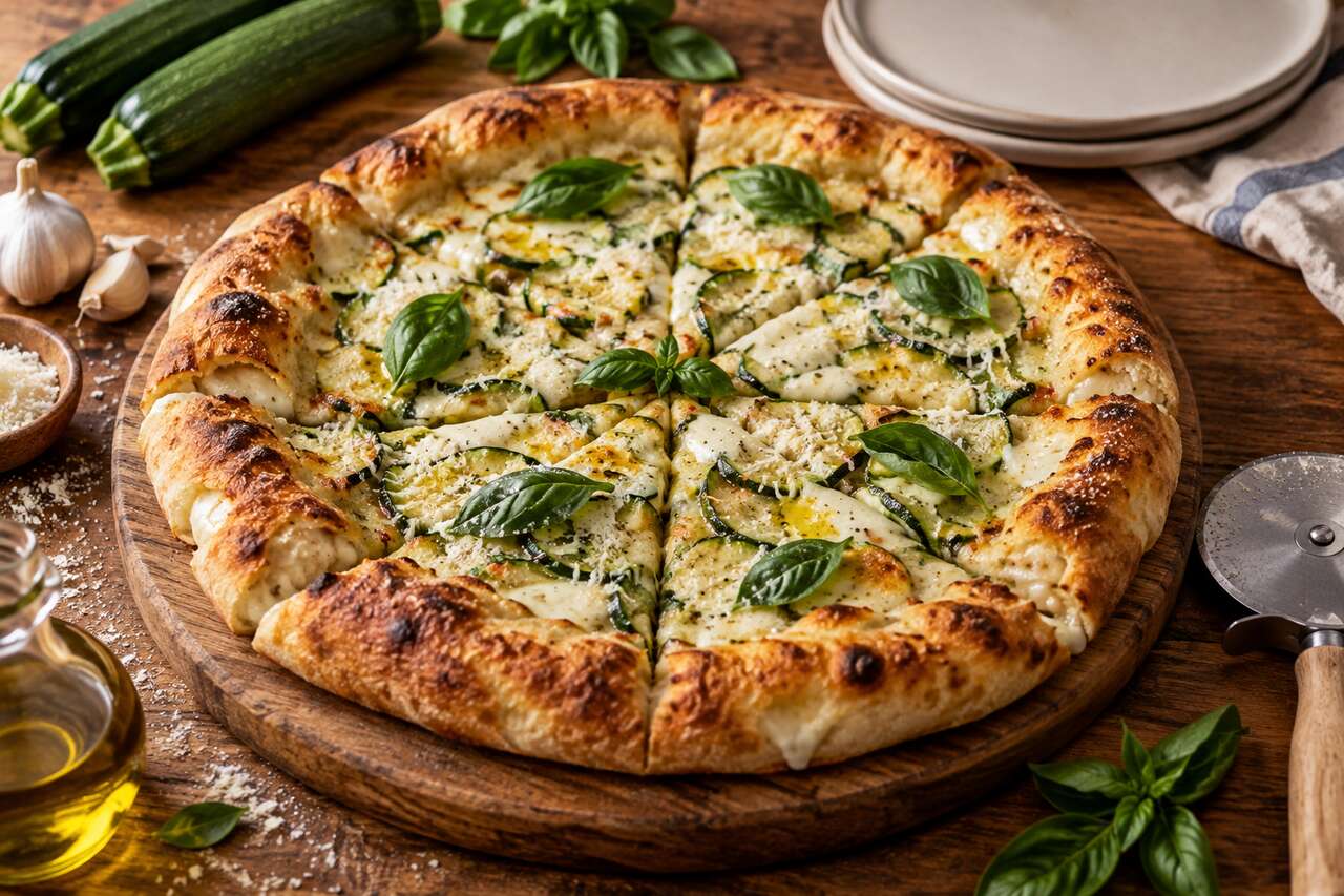 Pizza à la Nerano avec bordure farcie : recette gourmande