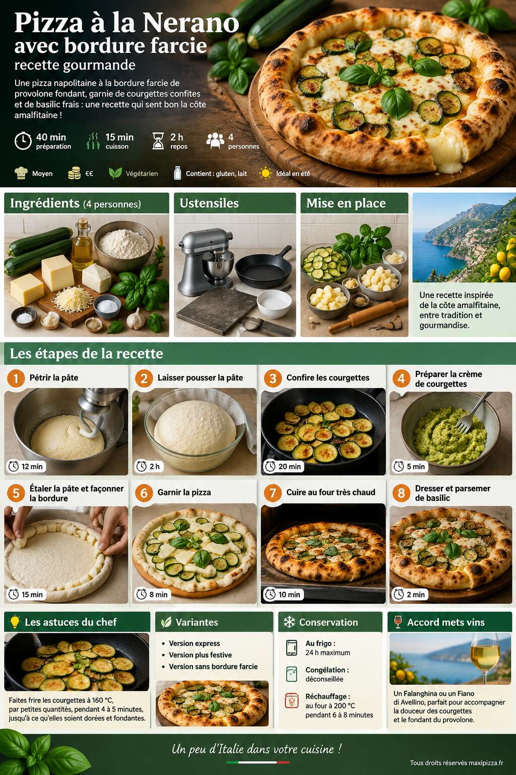 Fiche recette Pizza &agrave; la Nerano avec bordure farcie : recette gourmande